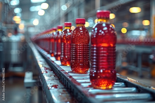 Beverage factory, Conveyor belt with bottles, food and drink production line process
