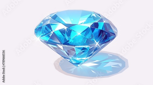 An Azure Diamond set against a white backdrop in a cartoon render showcasing a captivating contrast between light and dark facets This illustration features a jewel like crystal in a cartoon