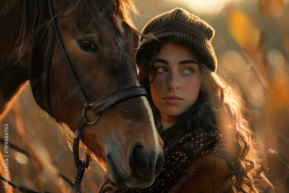 Fototapeta premium Unbreakable Bond: Girl and Horse Share a Special Connection