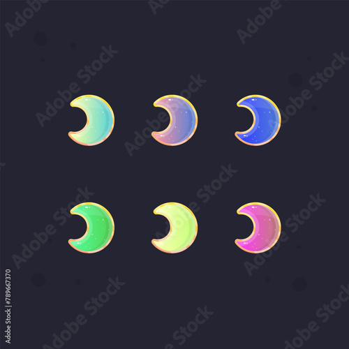 Moon Glossy Kawaii Cute Set Game Icon Badge Isolated Vector Design