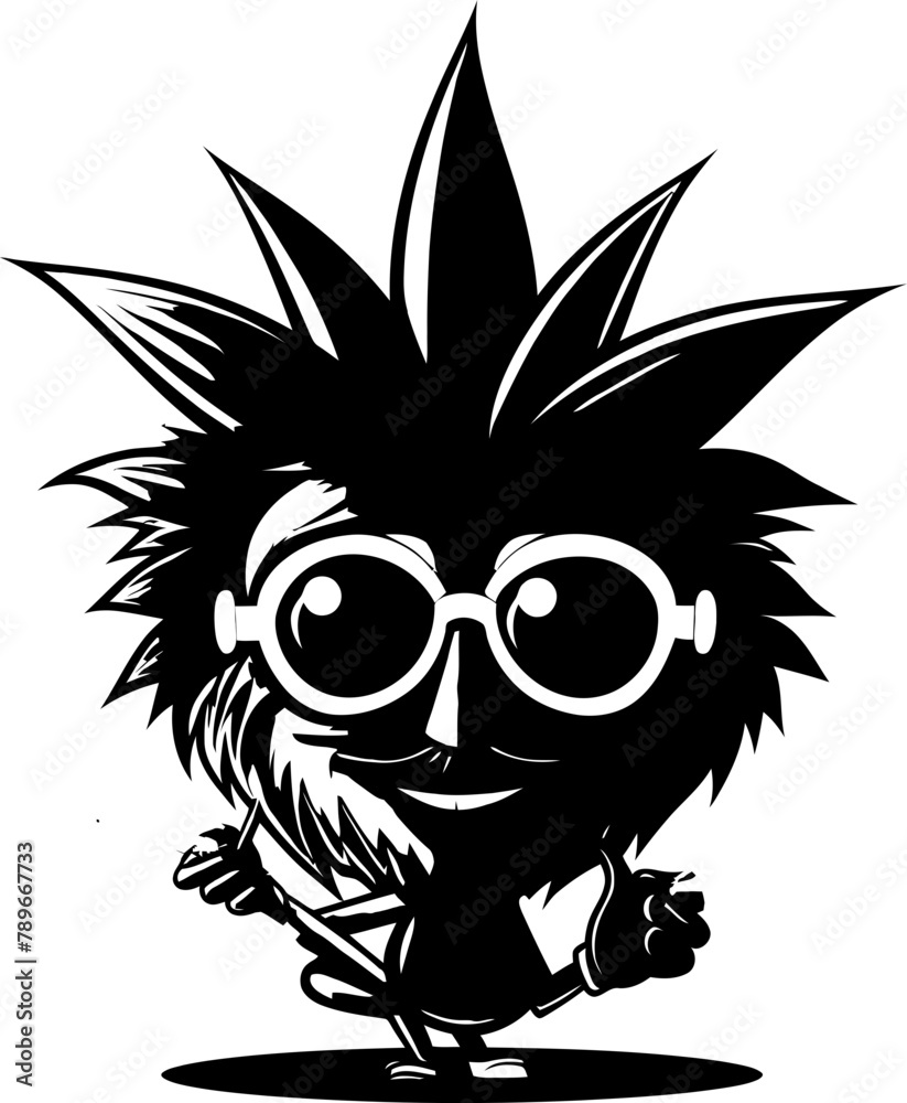 Blaze Buddy Cartoon Character with Marijuana Bud in Logo Design Ganja Glamour Cartoon Character in Cannabis Delight in Vector Logo