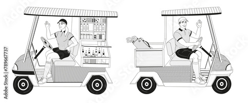 golf buggy car and beverage golf cart with male and female caddy driver
