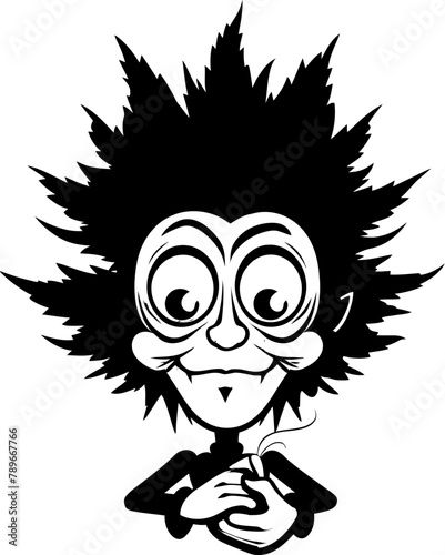 Ganja Grins Cartoon Character Puffing a Joint in Logo Icon Bud Bonanza Cartoon Mascot Surrounded by Cannabis in Vector Logo Design