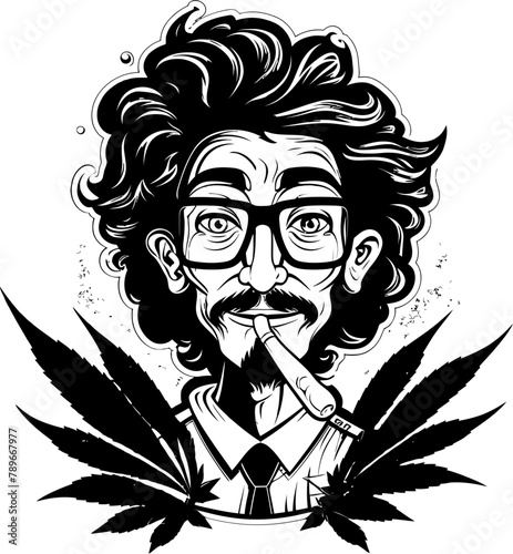 Mary Jane Moments Cartoon Mascot Enjoying Pot Ganja Glee Cartoon Character with a Marijuana Leaf