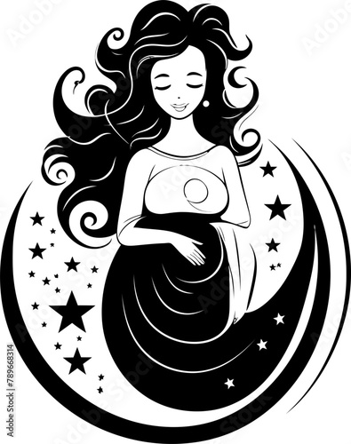 Miracle Mama Joyful Pregnant Woman Logo Icon Pregnancy Positivity Smiling Expectant Mother Emblem