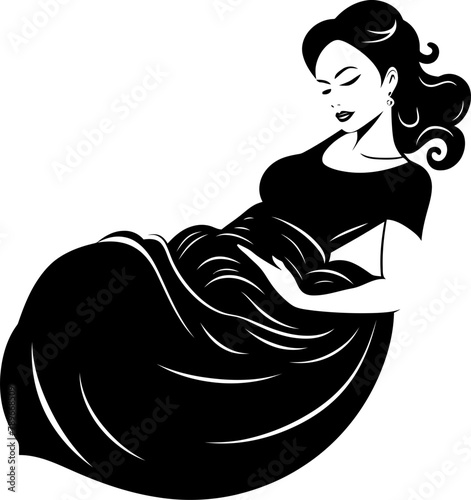 Divine Expectancy Radiant Pregnancy Vector Maternity Magic Joyful Pregnant Woman Emblem