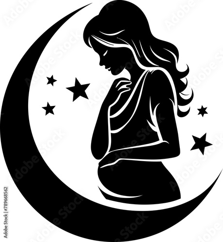 Expectant Euphoria Smiling Pregnant Woman Logo Emblem Maternal Joy Happy Expectant Mother Vector Icon