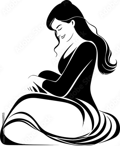 Nurturing Expectations Happy Pregnant Woman Logo Symbol Radiant Journey Joyful Pregnancy Vector Emblem
