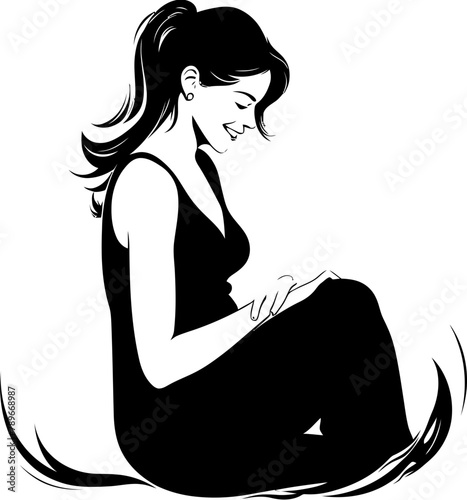 Joyful Blossom Radiant Pregnant Woman Logo Emblem Mamas Joy Smiling Pregnancy Vector Design
