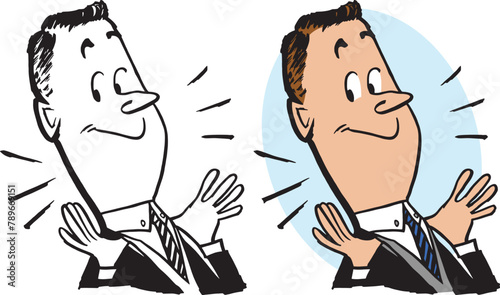 A vintage retro cartoon of a proud boastful businessman in a suit and tie. 