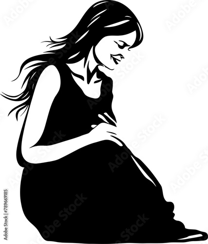 Maternal Marvel Joyful Pregnant Woman Icon in Vector Expectant Harmony Radiant Mother to Be Emblem