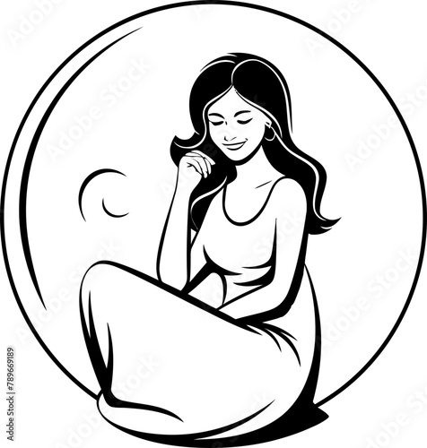 Mamas Joy Smiling Pregnancy Vector Symbol Nurturing Glow Joyful Expectant Mother Icon in Logo