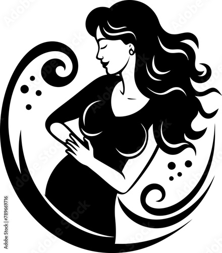 Divine Expectancy Happy Expectant Mother Vector Icon Maternal Marvel Smiling Pregnant Woman Logo Design