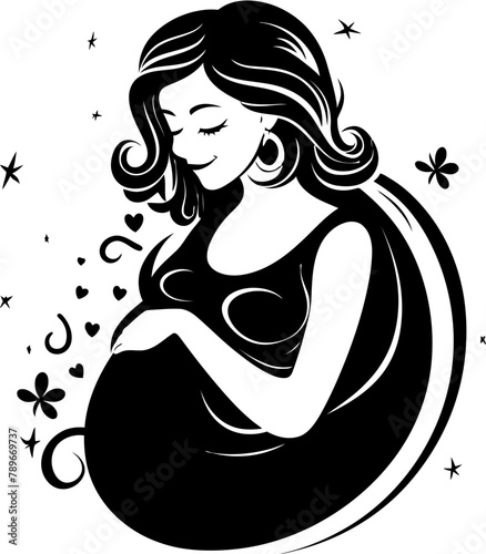 Nurturing Glow Happy Expectant Mother Vector Icon Expectant Euphoria Smiling Pregnant Woman Logo