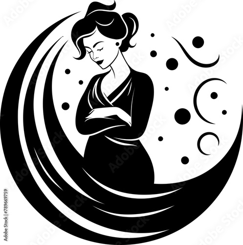 Mamas Radiance Happy Expectant Mother Icon in Logo Expectant Harmony Smiling Pregnant Woman Vector Icon