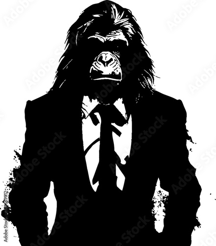 Prim and Proper Stylish Chimpanzee in Suit Vector Icon Suave Simians Long Haired Chimpanzee in Formal Attire Emblem