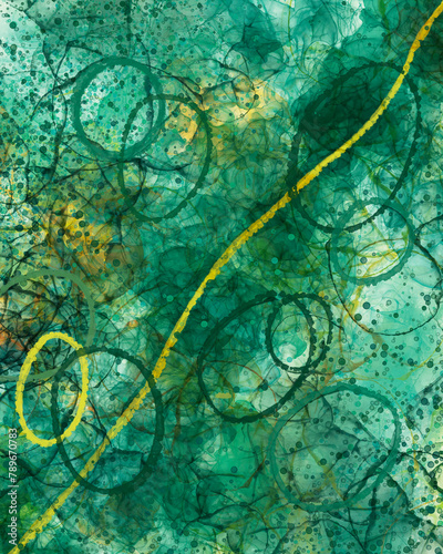 Abstract Paintings In Shades Of Green And Yellow photo