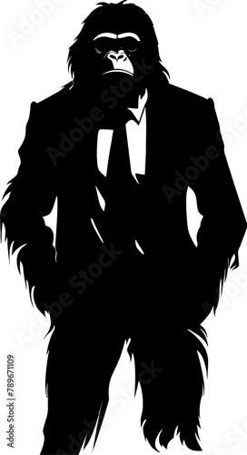 Professional Panache Long Haired Chimpanzee in Suit Vector Sophisticated Swagger Suited Chimpanzee Icon Design