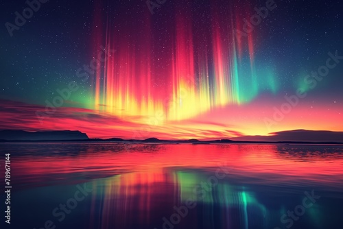 The Northern Lights illuminate the sky with bright, magical colors, representing an exciting and phenomenal spectacle of nature photo