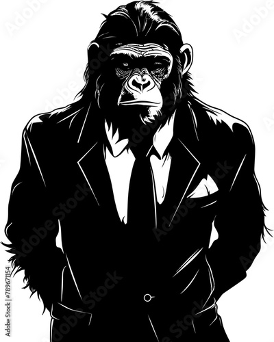 Sophisticated Swagger Suited Chimpanzee Emblem Logo Elegant Evolution Stylish Chimp in Formal Attire Vector