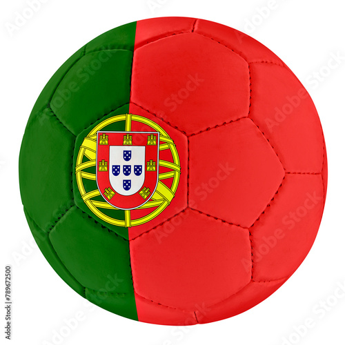 Soccer ball with Portugal team flag isolated on white