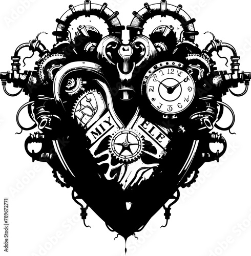 Whirring Devotion Steampunk Human Heart Vector Design Steam Powered Passion Machanical Steampunk Heart Icon Emblem