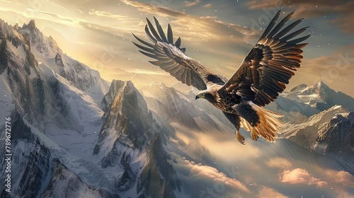 majestic eagle soaring high above the mountains, a symbol of strength and freedom photo