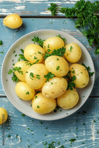 boiled potatoes with herbs Generative AI © Evghenii