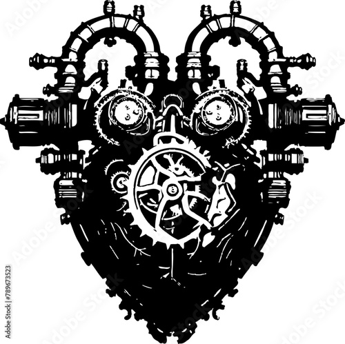 Gear Powered Devotion Steampunk Human Heart Vector Emblem Steam Fueled Connection Machanical Steampunk Heart Icon Design