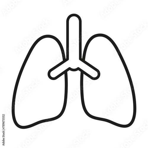 vector lung illustration. Minimalist, black, outline icon. body organ, anatomy, biology, respiratory