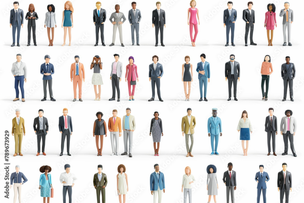 Multinational business people. Set of characters of men and women posing on a white background 3D avatars set vector icon, white background, black colour icon