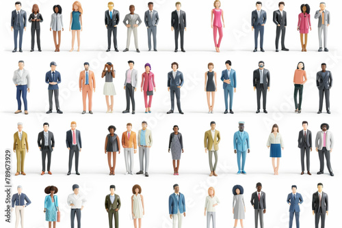 Multinational business people. Set of characters of men and women posing on a white background 3D avatars set vector icon, white background, black colour icon photo