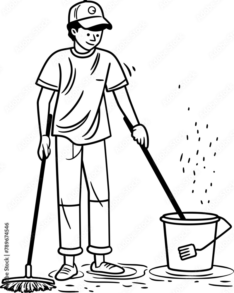 Shine Bright Cleaning Floor Logo Icon Sparkling Surfaces Man with Mop Vector Design Shine Bright Cleaning Floor Logo Icon Sparkling Surfaces Man with Mop Vector Design