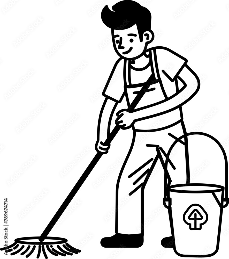 Clean Canvas Man with Bucket Vector Emblem Sparkle Squad Cleaning Floor Logo Icon Clean Canvas Man with Bucket Vector Emblem Sparkle Squad Cleaning Floor Logo Icon