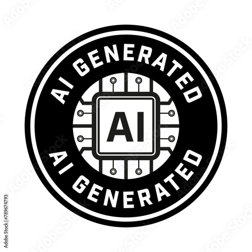 AI generated vector round label. Sign for content generated with AI.