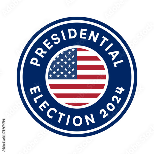 USA presidential election 2024 - vector round sign with American flag.