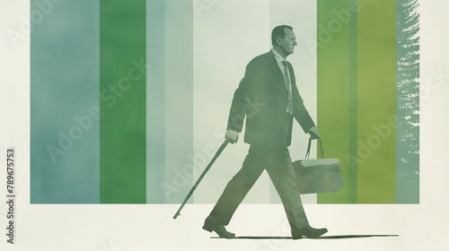 Business man walking  retro vintage style background with copy space  empty textured backdrop surface for art poster decoration in pastel tones