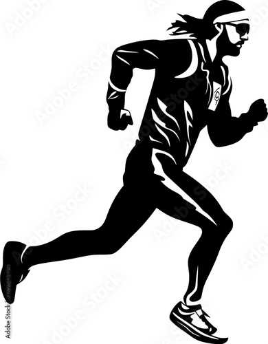 Marathon Mission Athlete Icon Design Swift Stride Running Side View Emblem