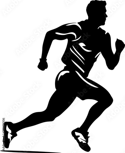 Sprinter Surge Runner Side View Icon Vector Speedy Stride Athlete Vector Symbol © BABBAN