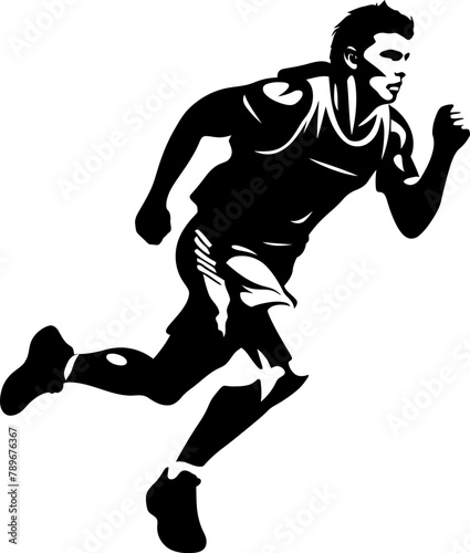 Run Rhythm Runner Side View Iconic Emblem Swift Strider Athlete Vector Symbol © BABBAN