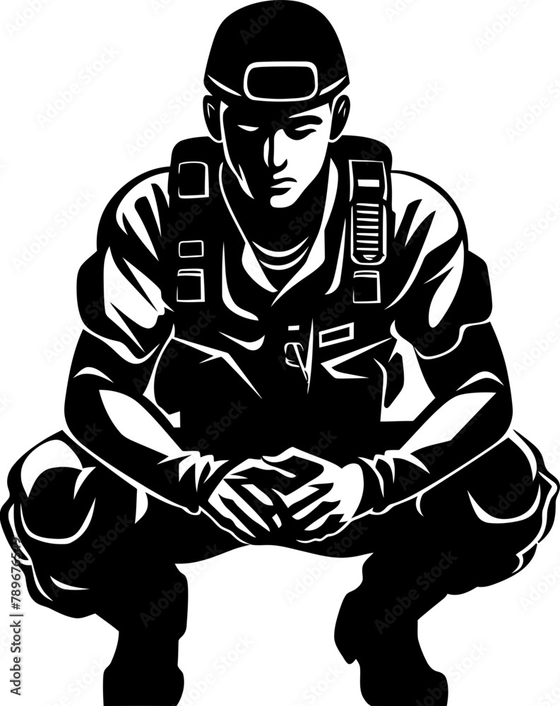 Sentinel Kneel Kneeling Warrior Vector Courageous Guard Military Salute Logo Sentinel Kneel Kneeling Warrior Vector Courageous Guard Military Salute Logo