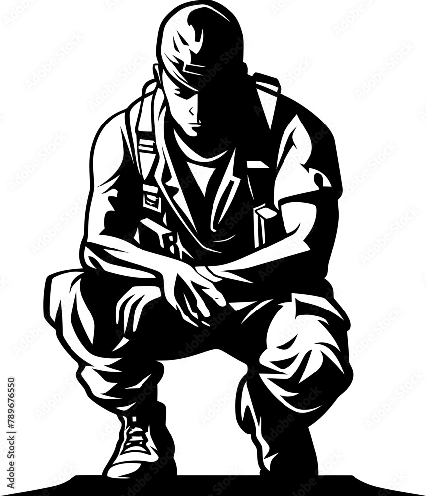 Guardian Salute Soldier Respect Icon Sentinel Kneel Kneeling Warrior Vector