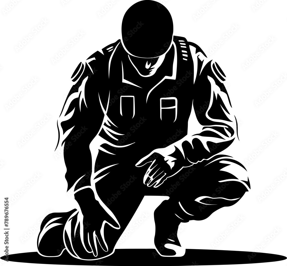 Valor Guard Soldier Respect Logo Honor Tribute Kneeling Warrior Icon