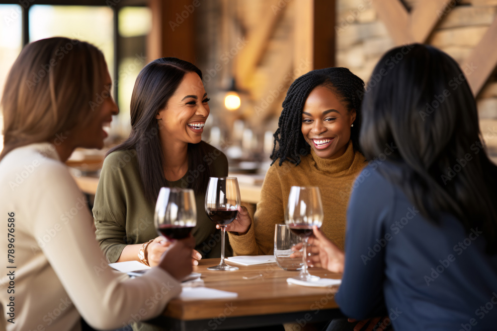 group of african american friends smiling having a glass of wine