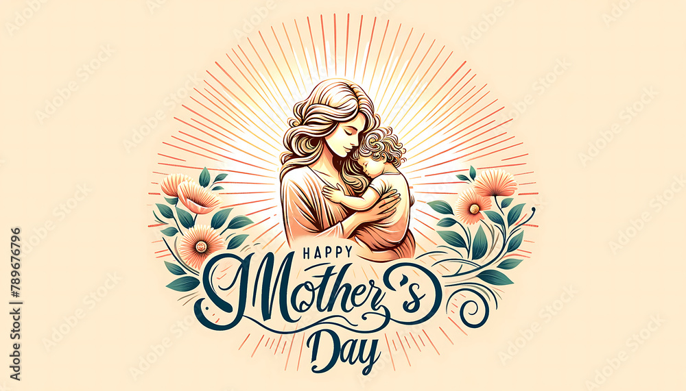 Happy Mother's Day abstract art Calligraphy with heart-shaped flower decoration or Mother's Day background. Mother's Day text for holiday graphic card, line art flower and botanical leaves, poster. Happy Mother's Day abstract art Calligraphy with heart-shaped flower decoration or Mother's Day background. Mother's Day text for holiday graphic card, line art flower and botanical leaves, poster.