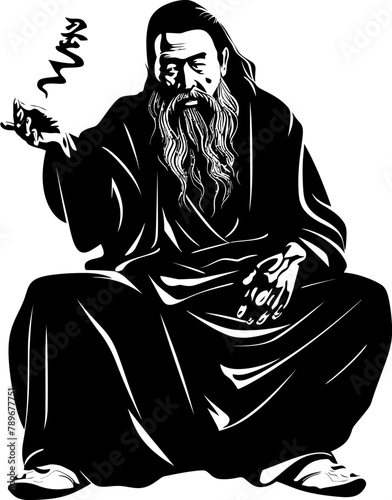 Revered Rapture Asian Smoker Icon Hoary Harmony Long Bearded Sage Emblem