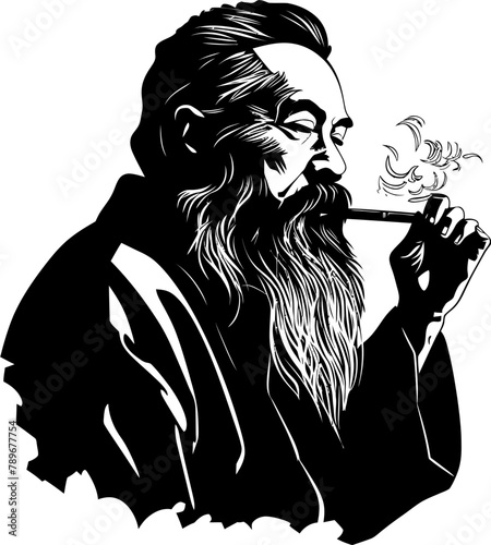 Centenarian Cloud Elderly Smoker Icon Ancient Aura Wise Asian Emblem