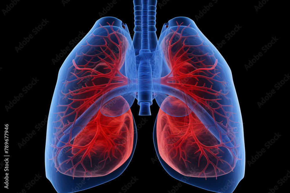 human lungs with diseased areas in red seen by x-ray on black background human lungs with diseased areas in red seen by x-ray on black background