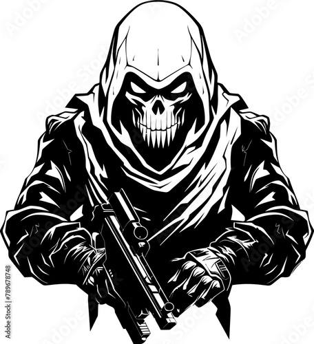 Scythe Sentinel Reaper Emblem with Weapons Shadow Striker Grim Reaper Weapon Vector