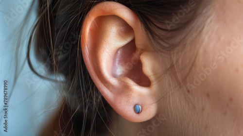 A close up of a woman's ear with two small studs, AI